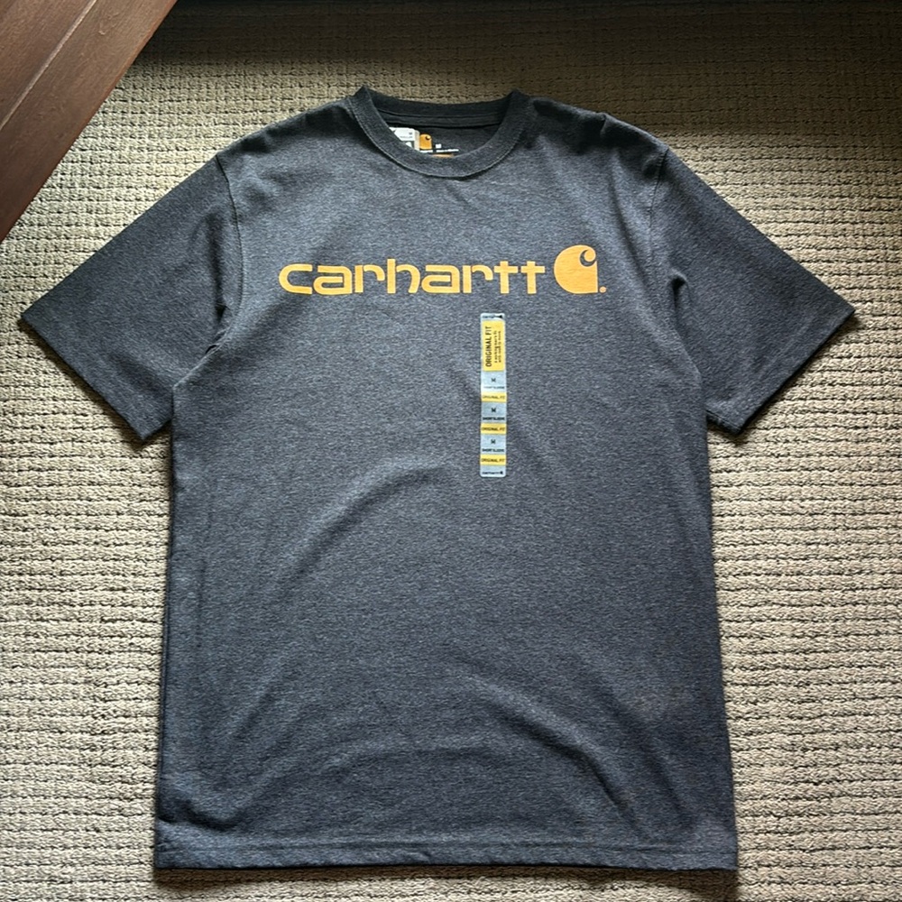 Carhartt Shirt Mens Medium Gray Yellow Logo Original Fit Workwear Work Tee